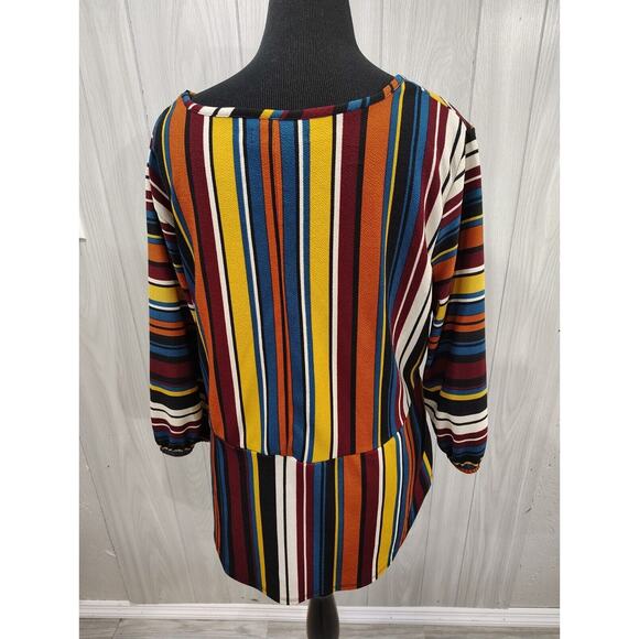 Goddess Shirt Multicolor Striped V Neck Tasseled Plus Long Sleeve Women's 1X - Picture 3 of 8